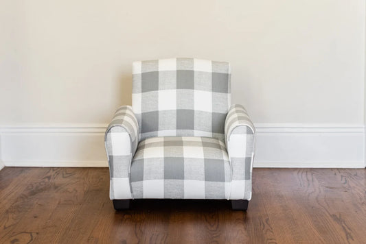 Personalized Child's Upholstered Rocking chair / Chair - Gray/White Plaid
